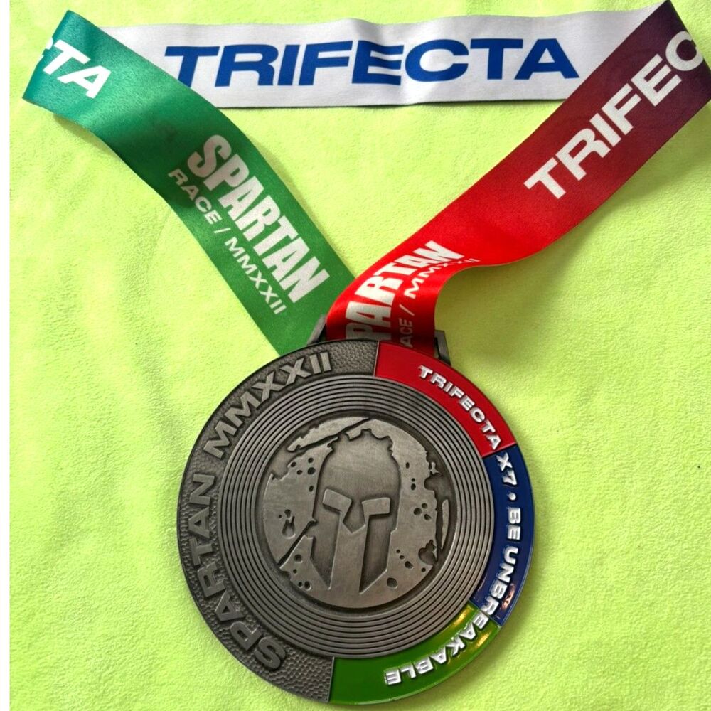 2022 Spartan Trifecta X7 Multi-Trifecta Medal with original Spartan ribbon.